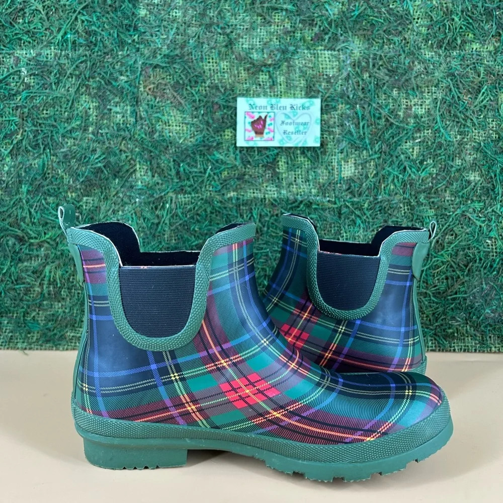 Corkys Green Plaid Chelsea Rain Boots